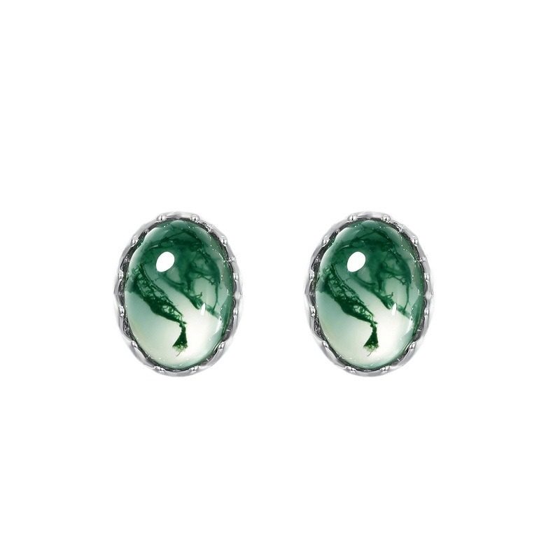 Moss Agate Cabochon Earrings Unisex