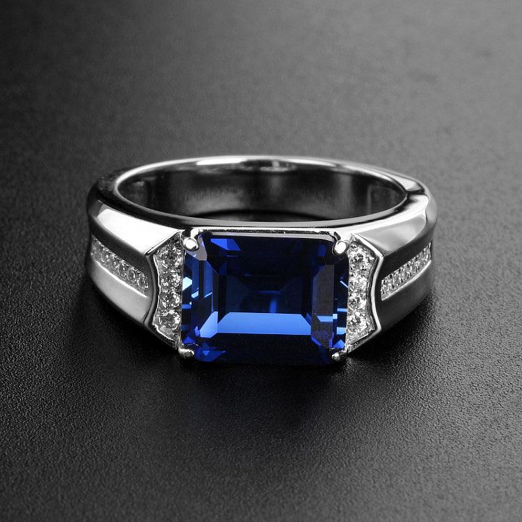 Silver Plated Gold Sapphire Men's Ring 9mm*11mm - OOAKB