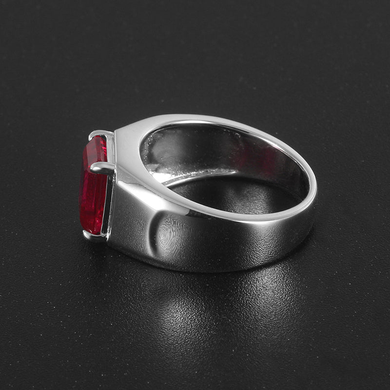 Silver Thick Plated White Gold Ruby Men's Ring  3.5ct
