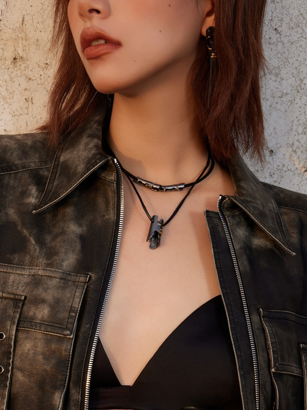 Customized Tin Foil Alloy Double-Layer Knot Necklace - 10th Anniversary Black Gold Neutral