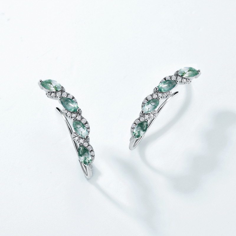 Personalized Geometric Moss Agate Earrings