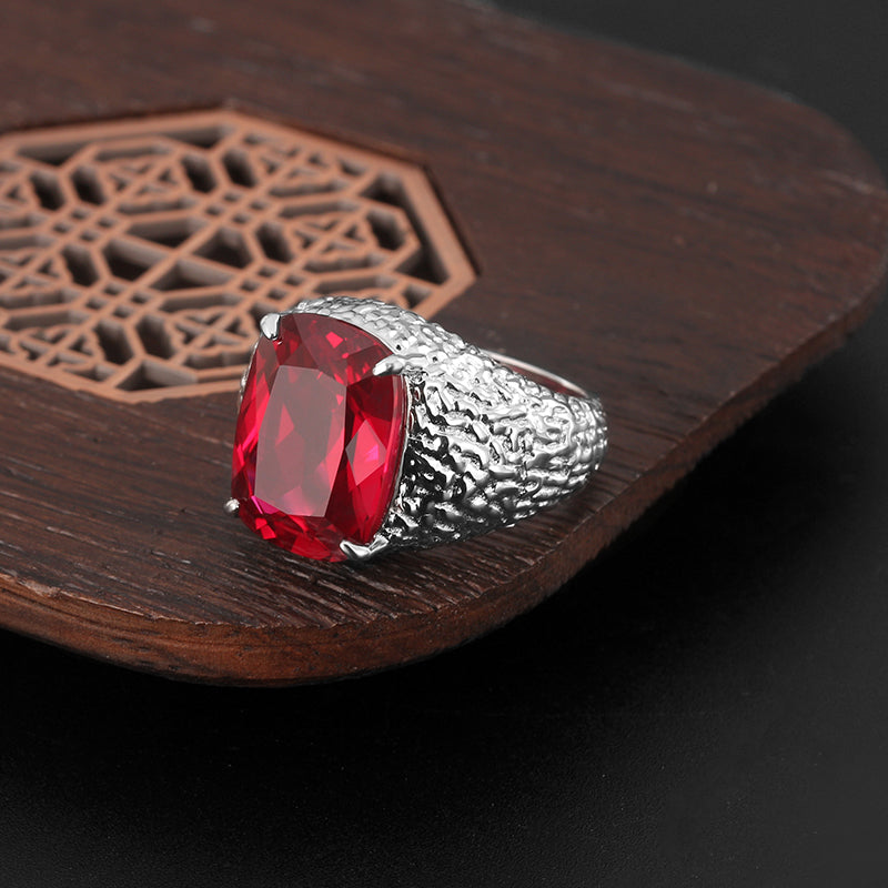 Silver Plated White Gold 5A Cut Ruby Men's Ring