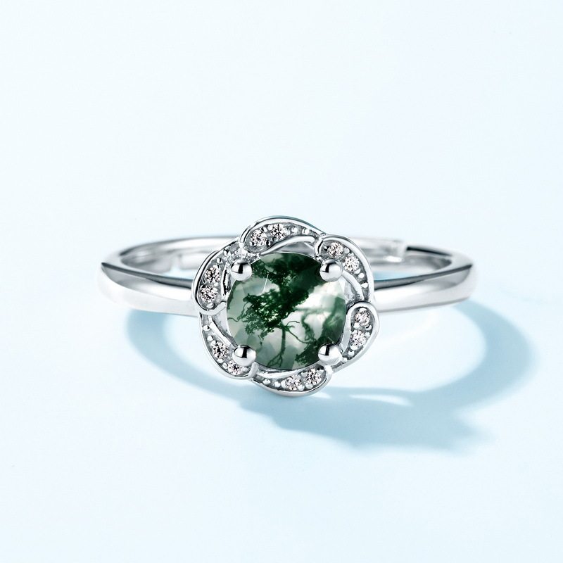 New Style Fashionable Moss Agate Open Ring