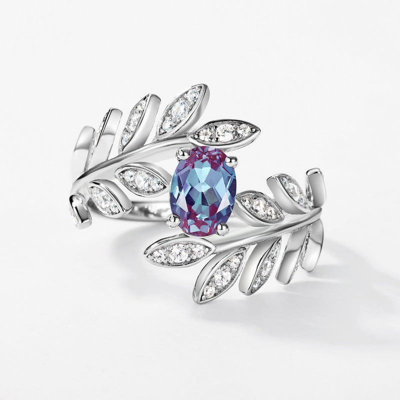 Alexandrite Fashionable Light Luxury Leaf Ring