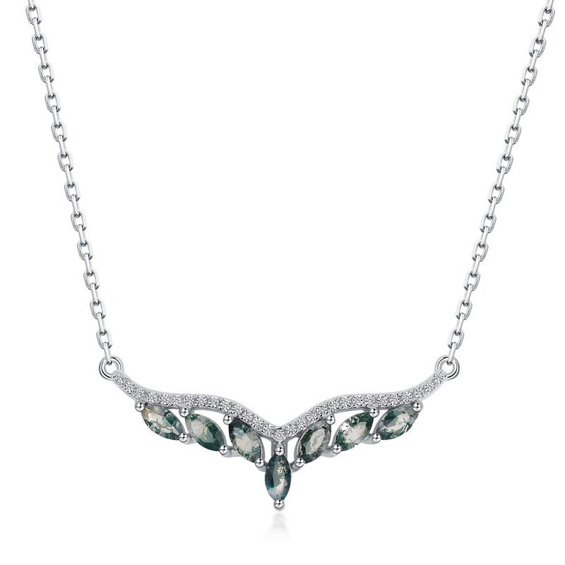 Angel Wings Moss Agate Collarbone Necklace