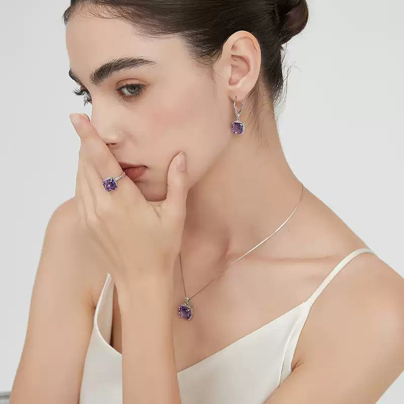 Lilac Square Sugar Series Natural Amethyst Ring