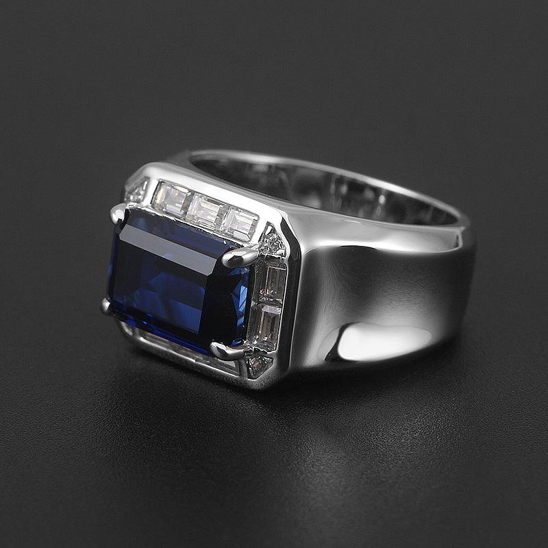 Silver Plated Platinum Sapphire Men's Ring 5ct - OOAKB