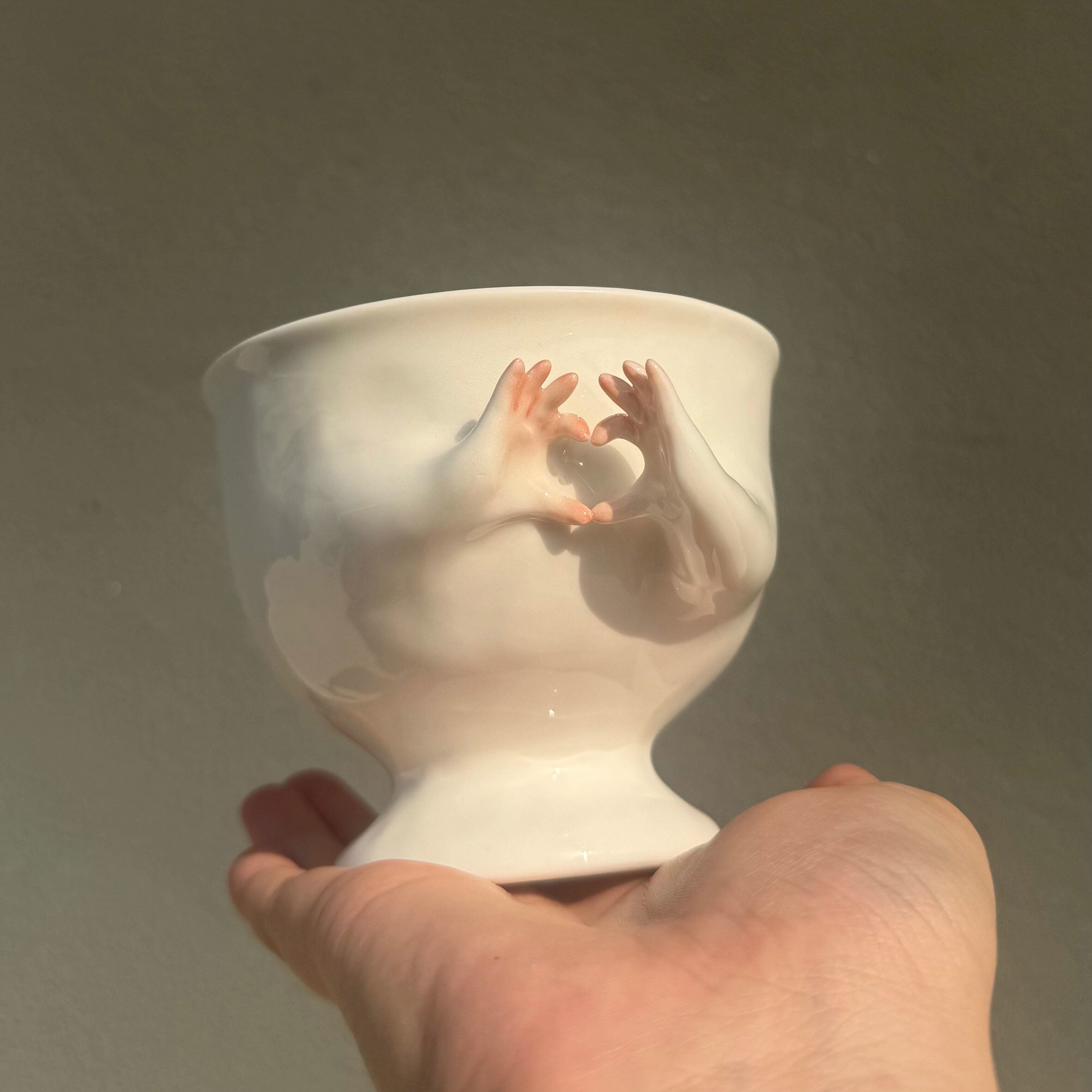 Personalized Heart Hands Porcelain Cup – Custom Initials Anniversary Gift