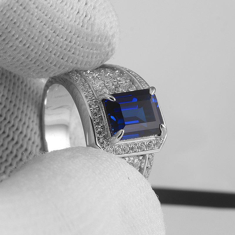 Silver Plated Gold Sapphire Men's Ring 4.3ct - OOAKB