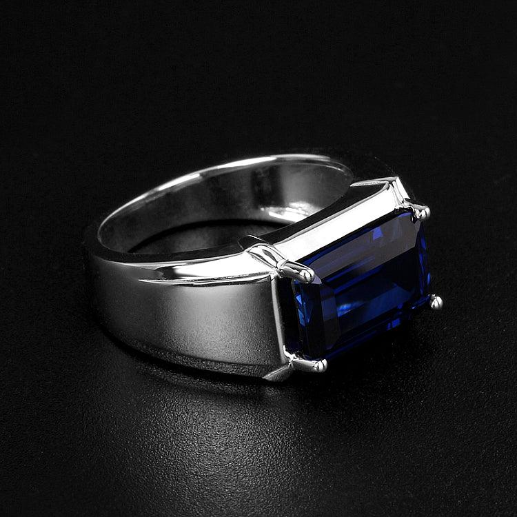 S925 Sterling Silver Plated White Gold Sapphire Men's Ring - OOAKB
