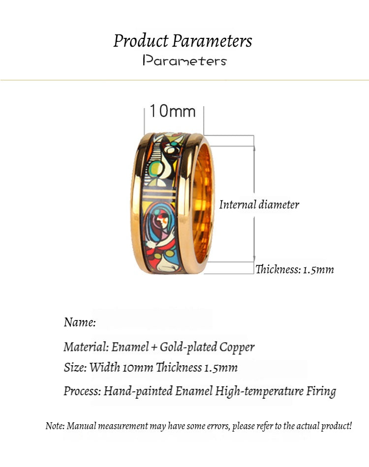Customized Artisanal Enamel Ceramic Ring - 9th Anniversary Picasso Mirror Girl Motif