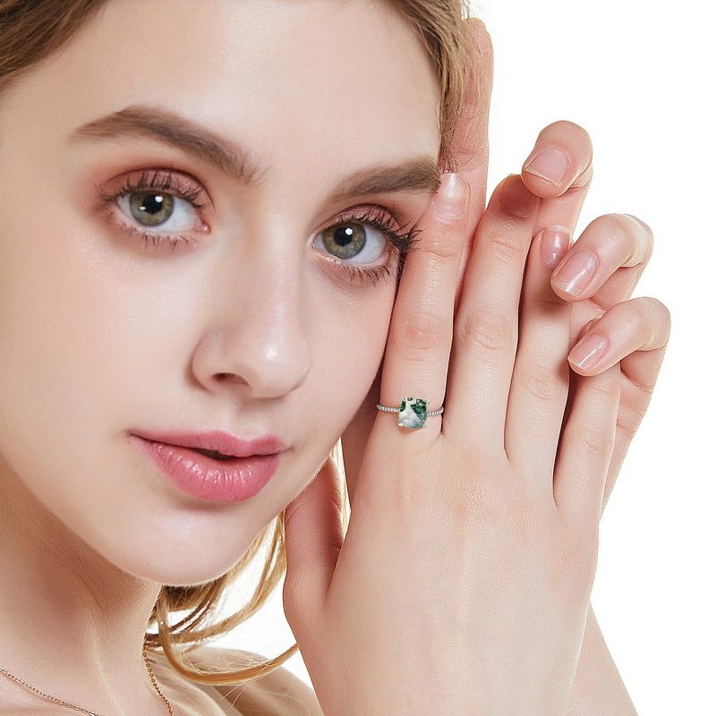 European and American Twist Band Moss Agate Open Ring