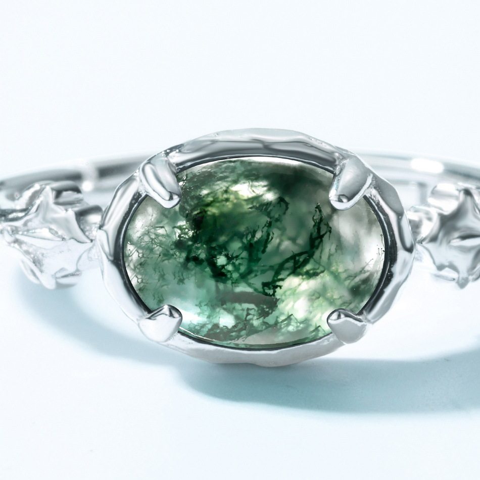 Moss Agate Open Ring Unisex