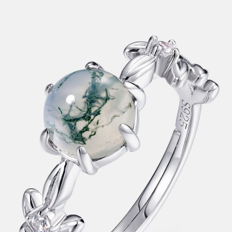 Six-Claw Moss Agate Open Ring