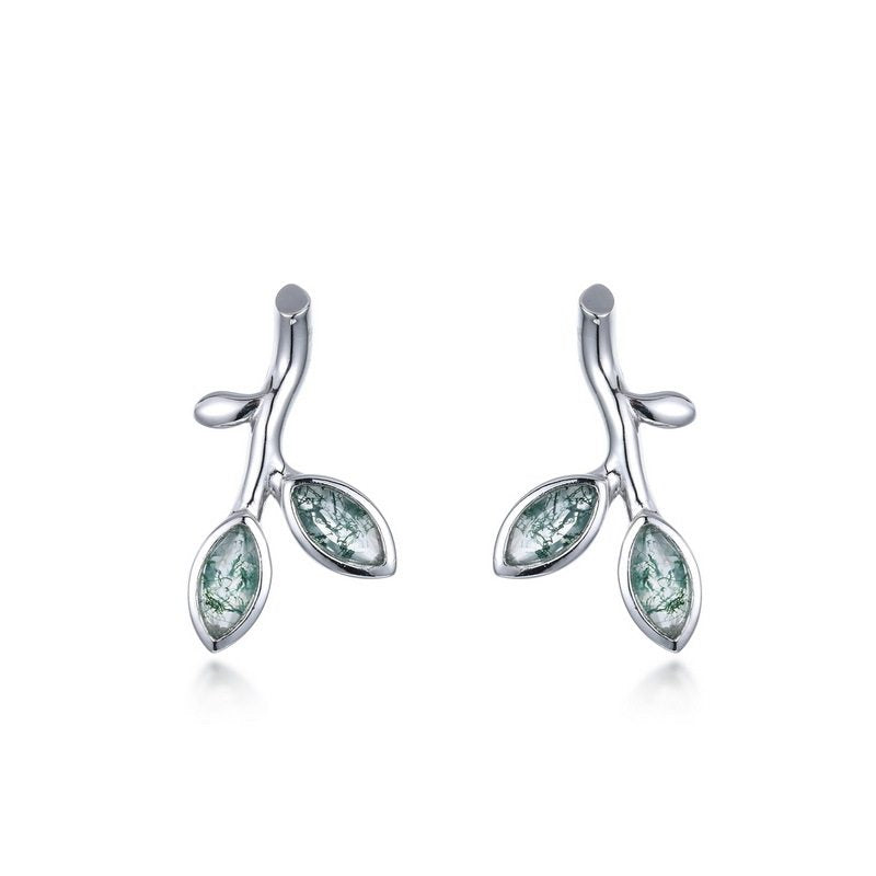 Olive Branch Moss Agate Earrings Unisex