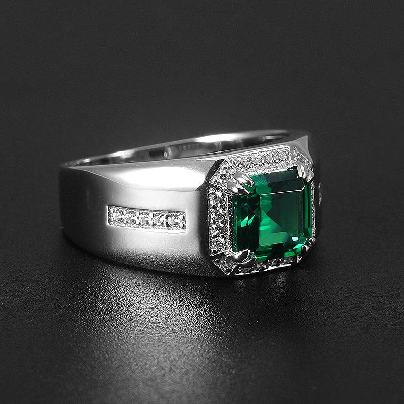 925 Sterling Silver Plated Gold Emerald Men's Ring - OOAKB