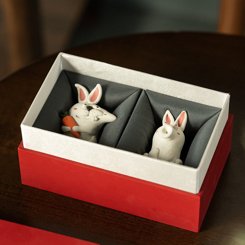 Handmade Kissing Bunny Porcelain Sculpture – Two Rabbits Touching Noses | 2nd & 9th Anniversary Gift