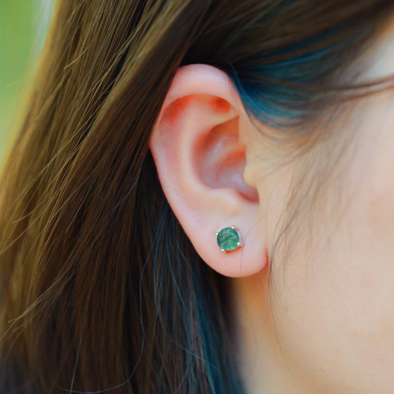 Cabochon Moss Agate Round Earrings