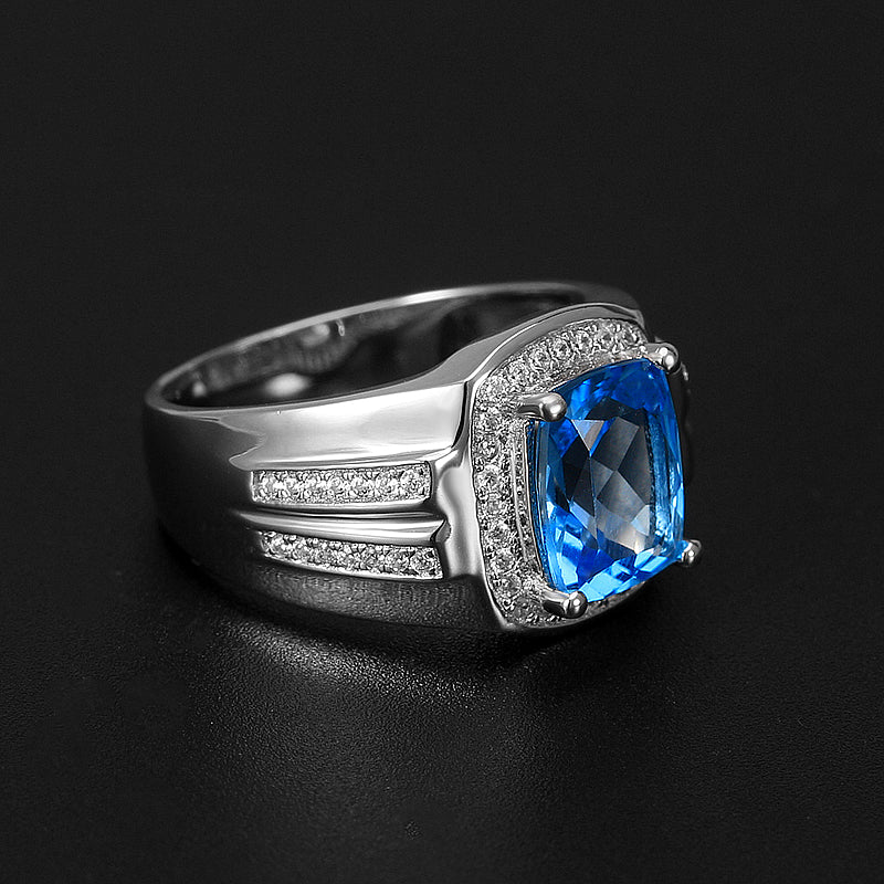 S925 Silver Topaz Men's Ring 3.2ct