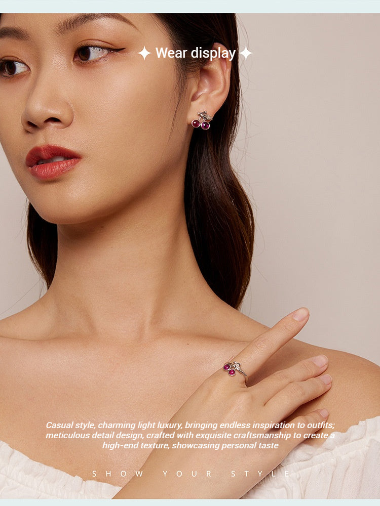 Customized 925 Silver Cherry 4th Fruit & Flower Wedding Jewelry Set - Plated White Gold