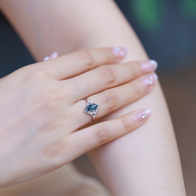 New Style Personalized Moss Agate Open Ring