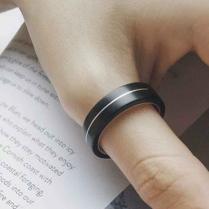 Customized Ebony Wood & 925 Silver Inlay Couple Rings - 5th Anniversary Handcrafted