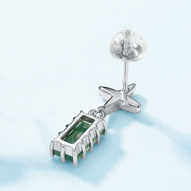 Geometric Rectangular Moss Agate Earrings