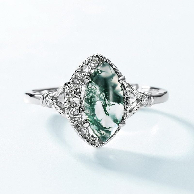 New Style Personalized Moss Agate Open Ring
