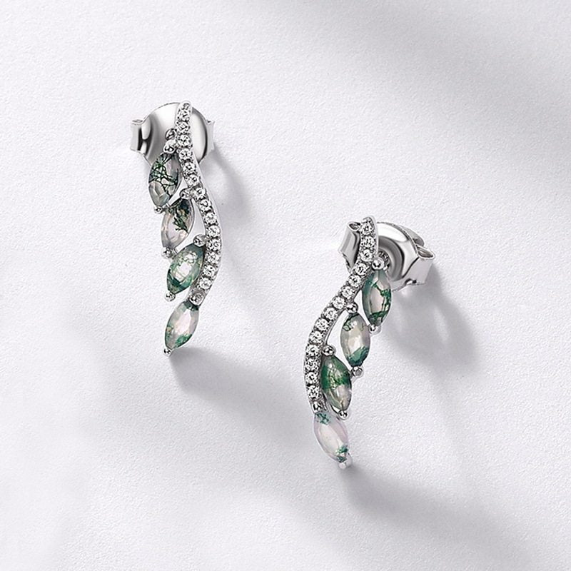 Personality Leaf Moss Agate Unisex Earrings