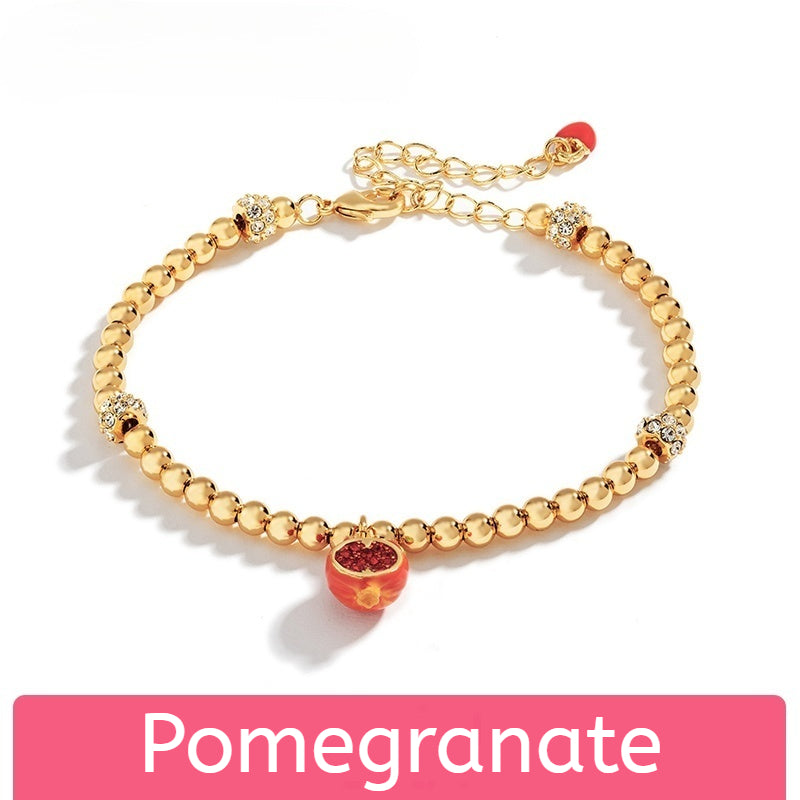 Customized Hand-Painted Enamel Fruit 4th Fruit & Flower Wedding Bracelet - 18K Gold-Plated