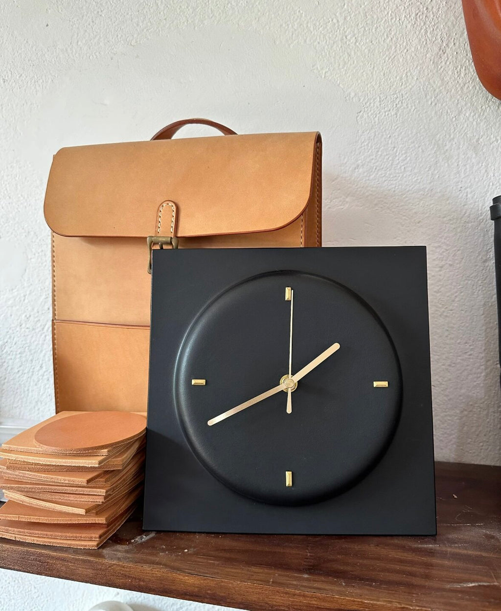 Personalized Full-Grain Leather Wall Clock — Custom Initials & Date | 3 Colors | 3rd Leather Anniversary Gift