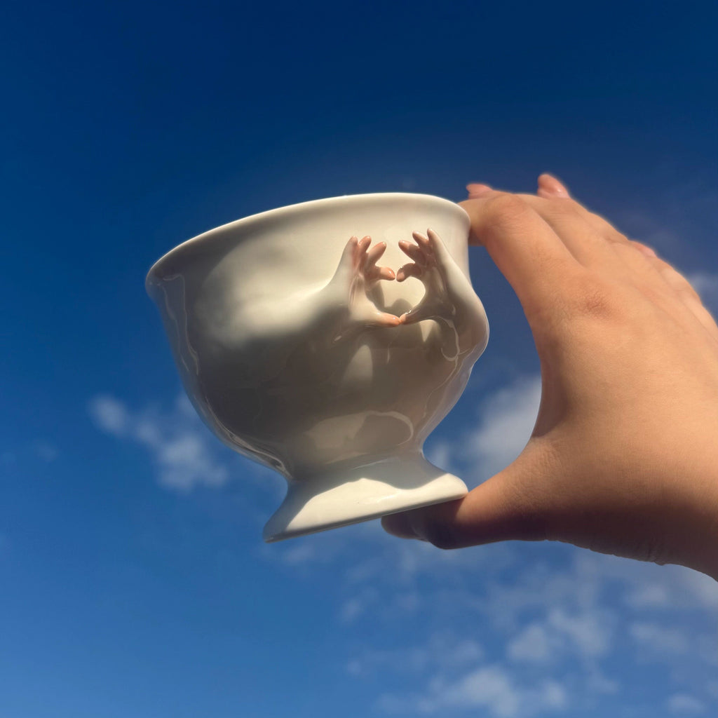 Personalized Heart Hands Porcelain Cup – Custom Initials Anniversary Gift