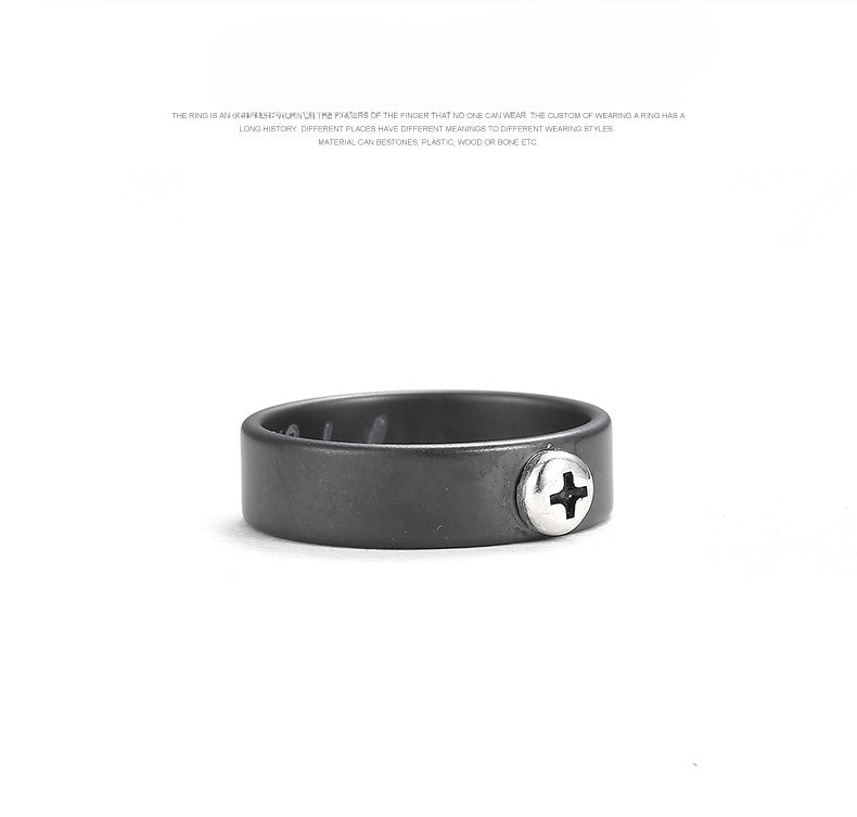 Customized Artisanal Cross-Screw Ceramic Ring - 9th Anniversary 925 Silver Minimalist