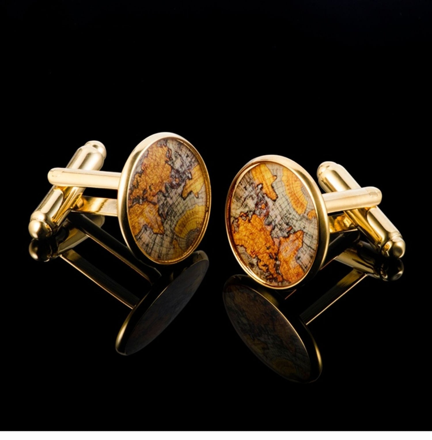 Customized Brass Vintage Map Cufflinks - 7th Anniversary Gold-Plated