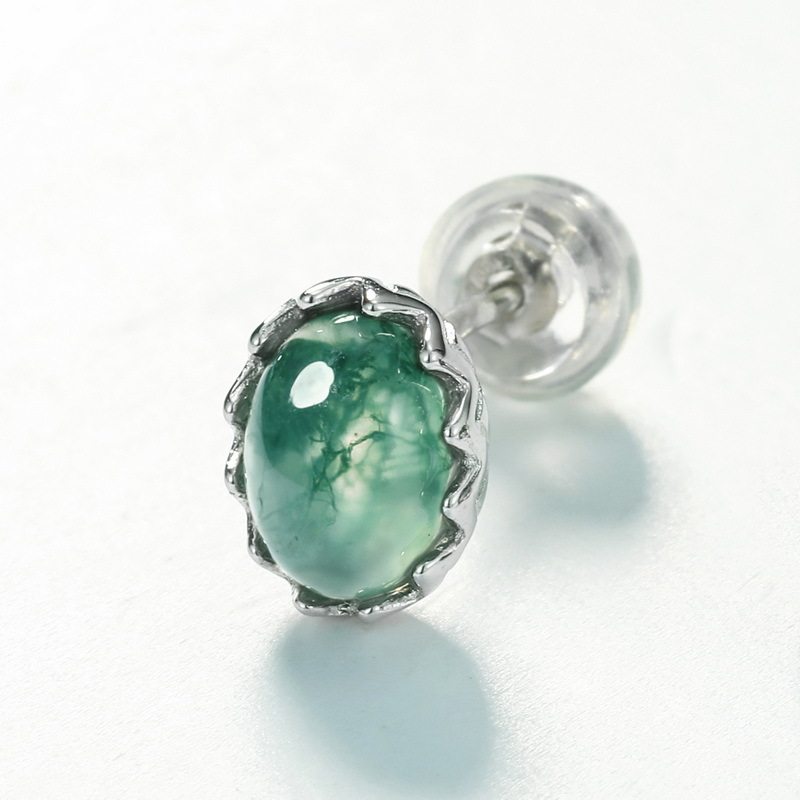 Moss Agate Cabochon Earrings Unisex