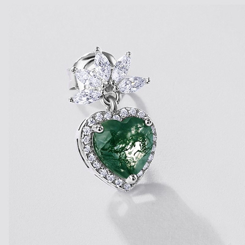 Romantic Heart Moss Agate Earrings Unisex