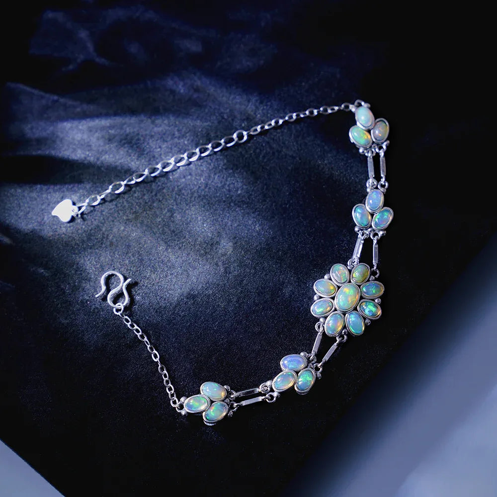 Natural Opal S925 Silver Vintage Bracelet - OOAKB