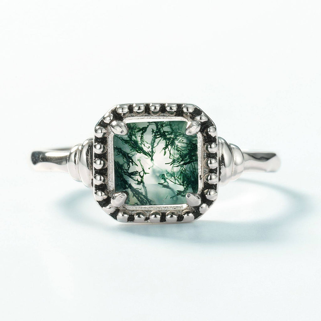 New Style Retro Geometric Moss Agate Open Ring