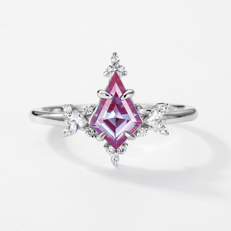 Silver Alexandrite Kite-Shaped Ring Women's Style