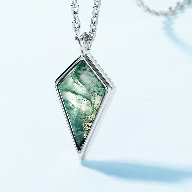 Natural Geometric Moss Agate Collarbone Necklace