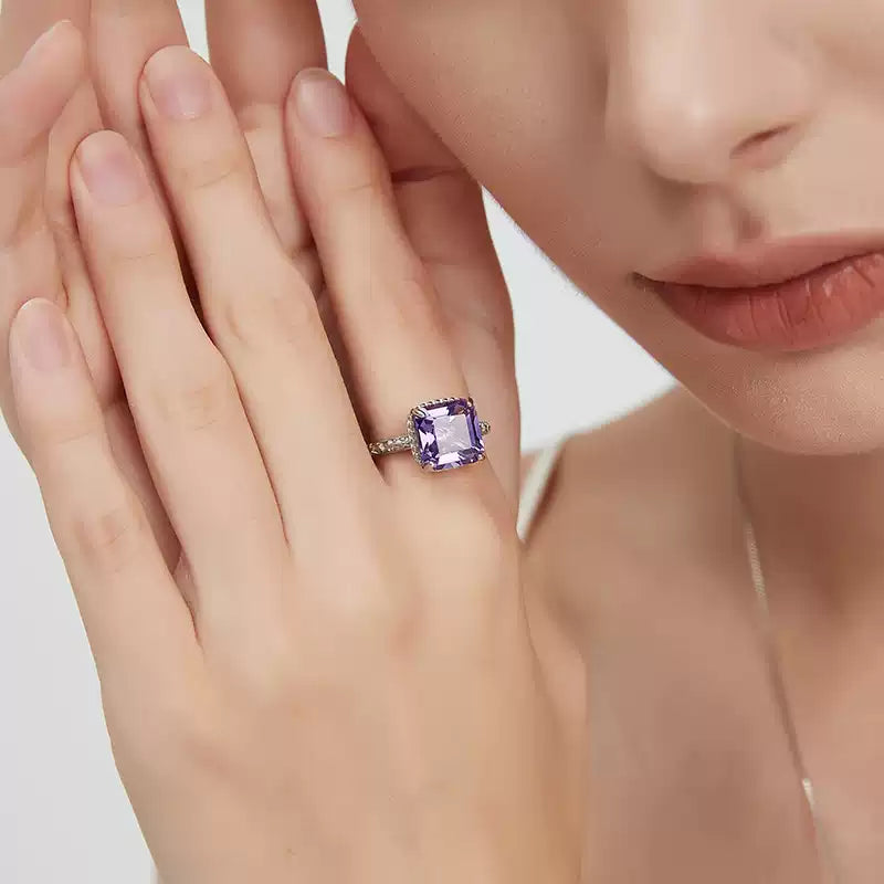 Lilac Square Sugar Series Natural Amethyst Ring