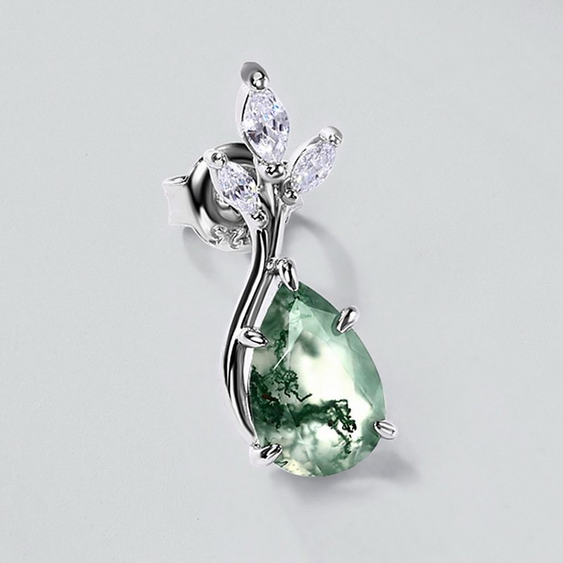 Teardrop-shaped Moss Agate Earrings Unisex