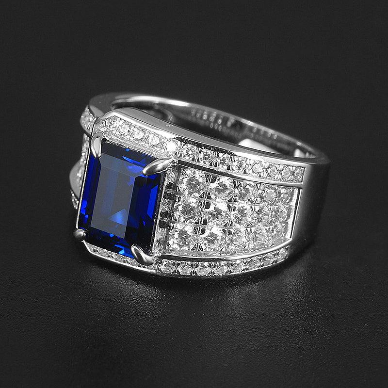 Silver Plated Gold Sapphire Men's Ring 4.3ct - OOAKB
