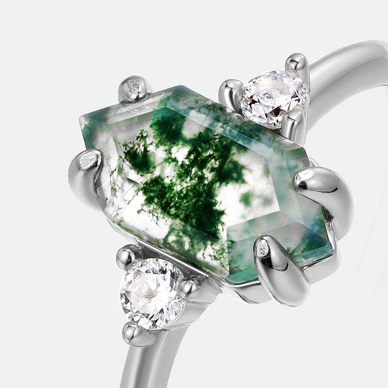 Elegant Style Moss Agate Open Ring