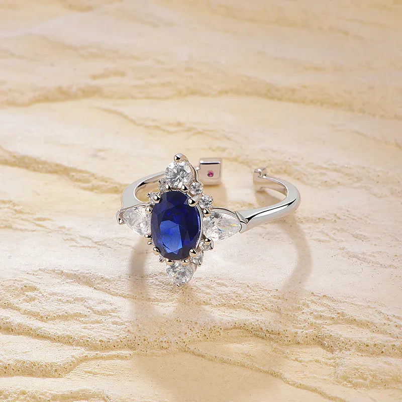 Sapphire S925 Silver Main Stone with Side Stones Ring - OOAKB