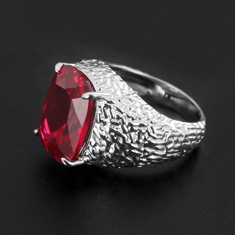 Silver Plated White Gold 5A Cut Ruby Men's Ring