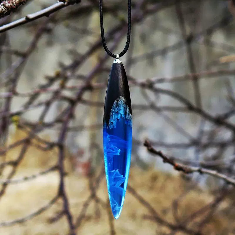 Customized Resin-Wood Blend Couple Necklaces - 5th Anniversary Engraved Misty Drop