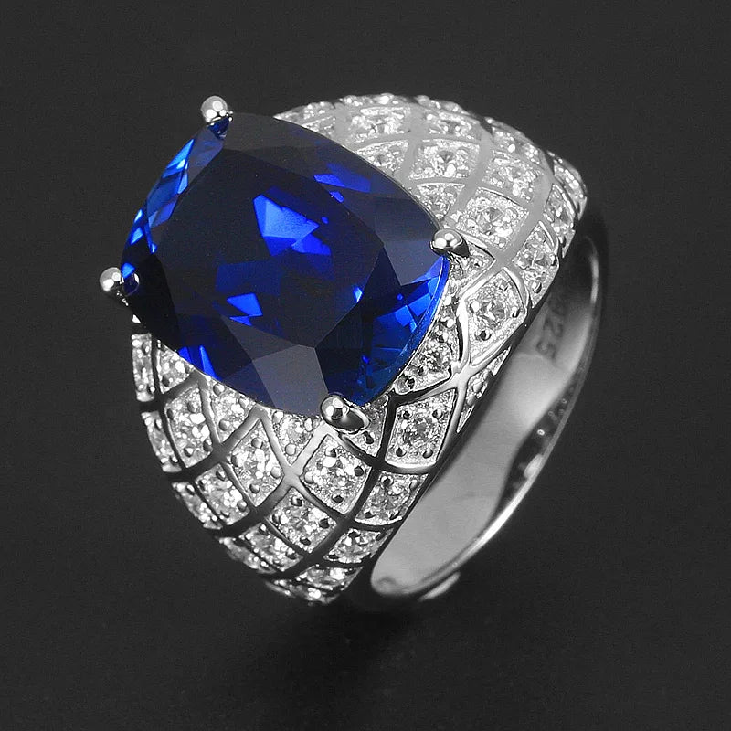 Silver Plated Gold Royal Blue Sapphire Men's Ring - OOAKB