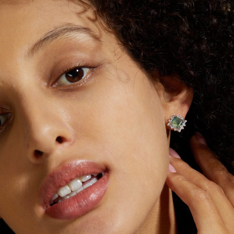 Geometric Square Moss Agate Earrings Unisex