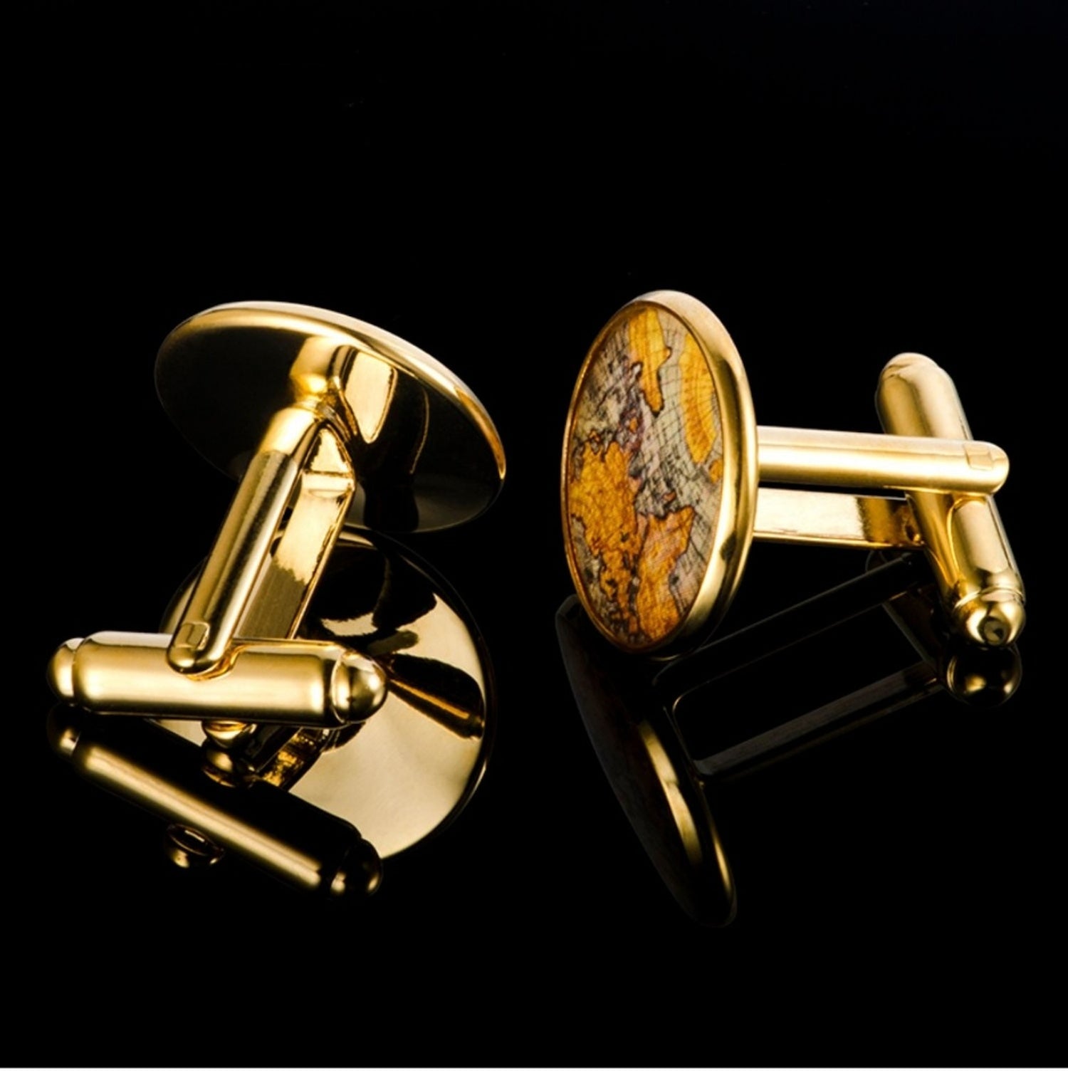 Customized Brass Vintage Map Cufflinks - 7th Anniversary Gold-Plated
